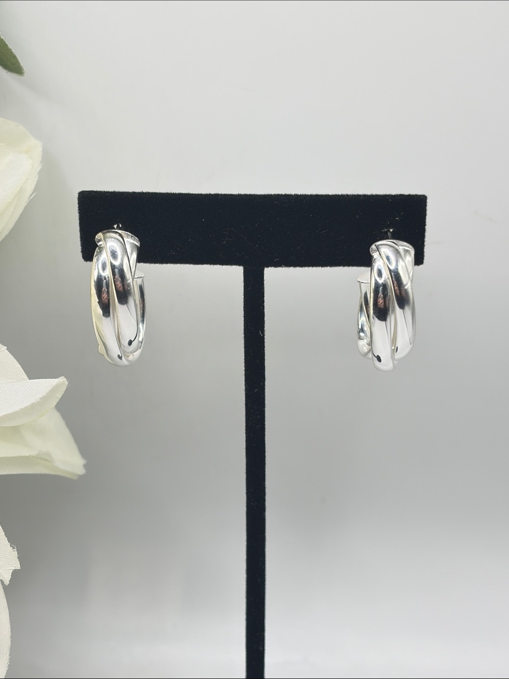 UltraFine 950 Silver Omega Back Wrapped 1 1/8" Hoops ~ Sterling Silver
